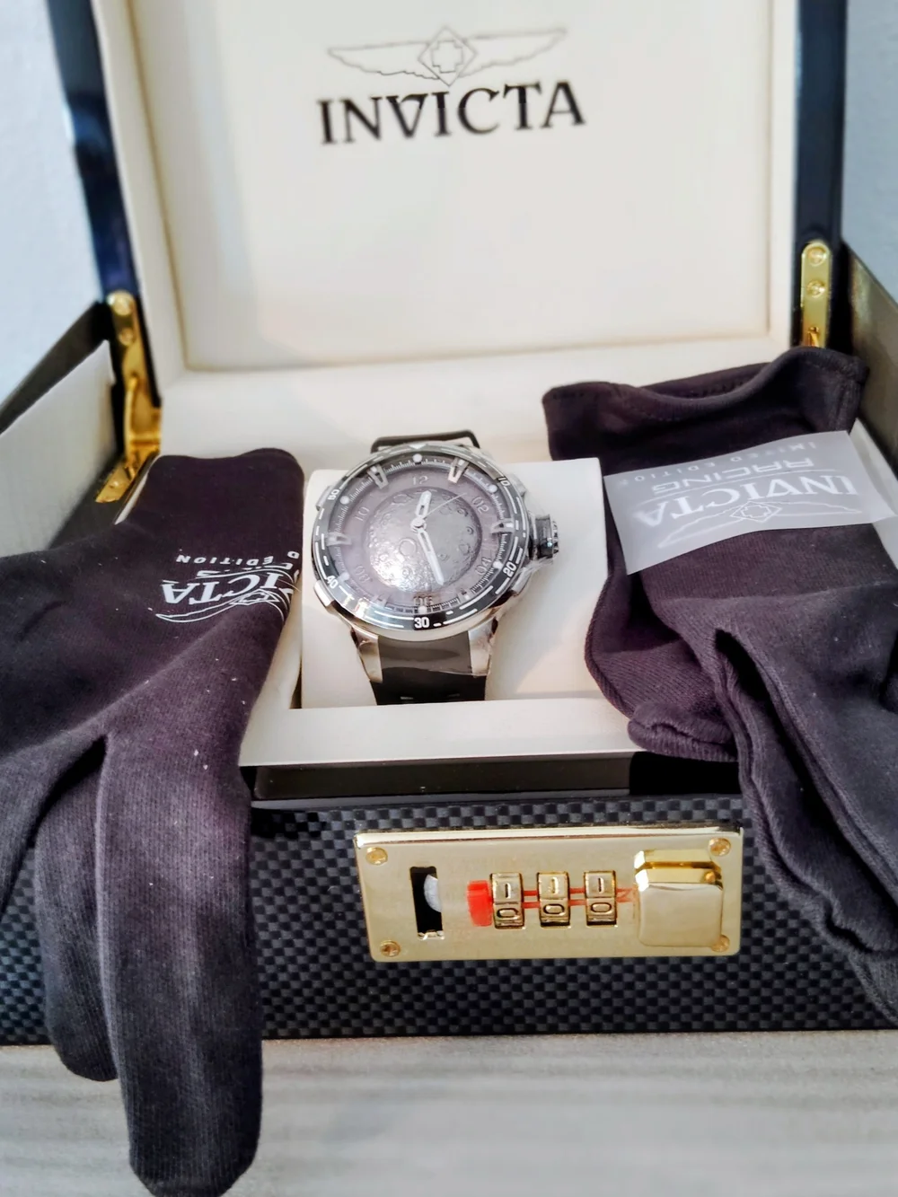 Invicta Black and Silver Moon Dial Celestial Astelis Watch